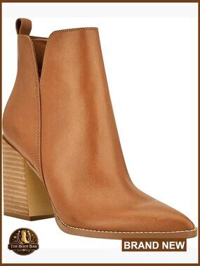 Women's V-Cut Ankle Boots Pointed Toe Chunky Heel Side Zipper Leather